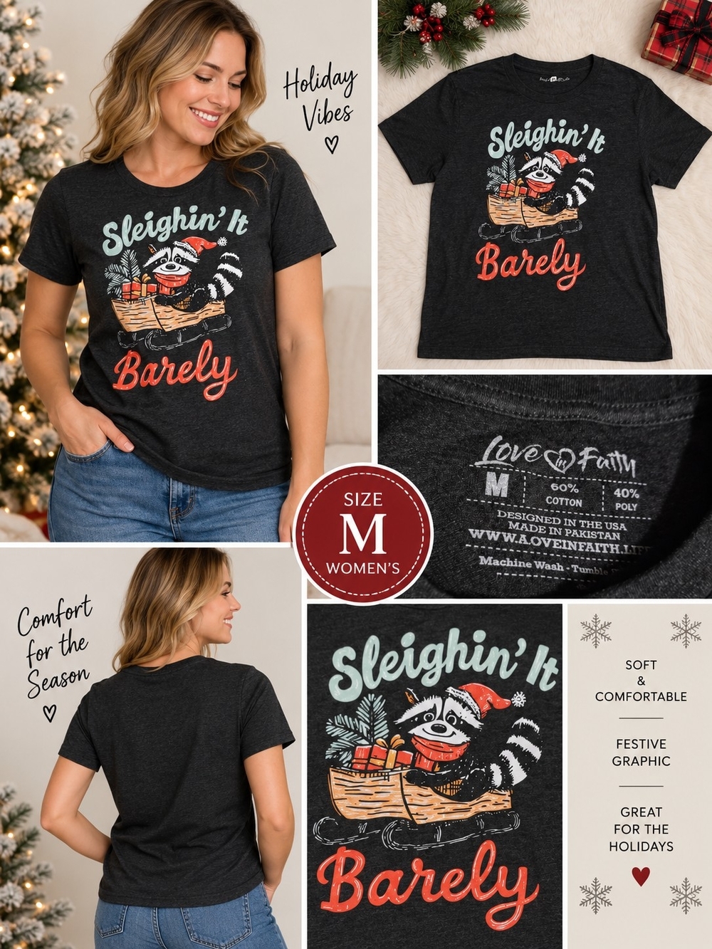 Love in faith Women's medium christmas sleigh shirt #33